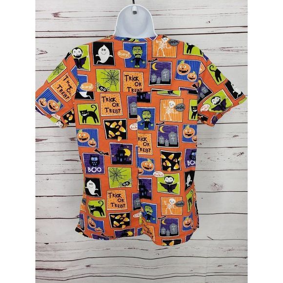 Halloween Scrub Star XS monster cat Scrub top shirt - Picture 3 of 10